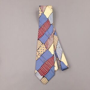Lands End Silk Necktie Mens 59" Blue Yellow Red Folded Shirt Meanswear Novelty